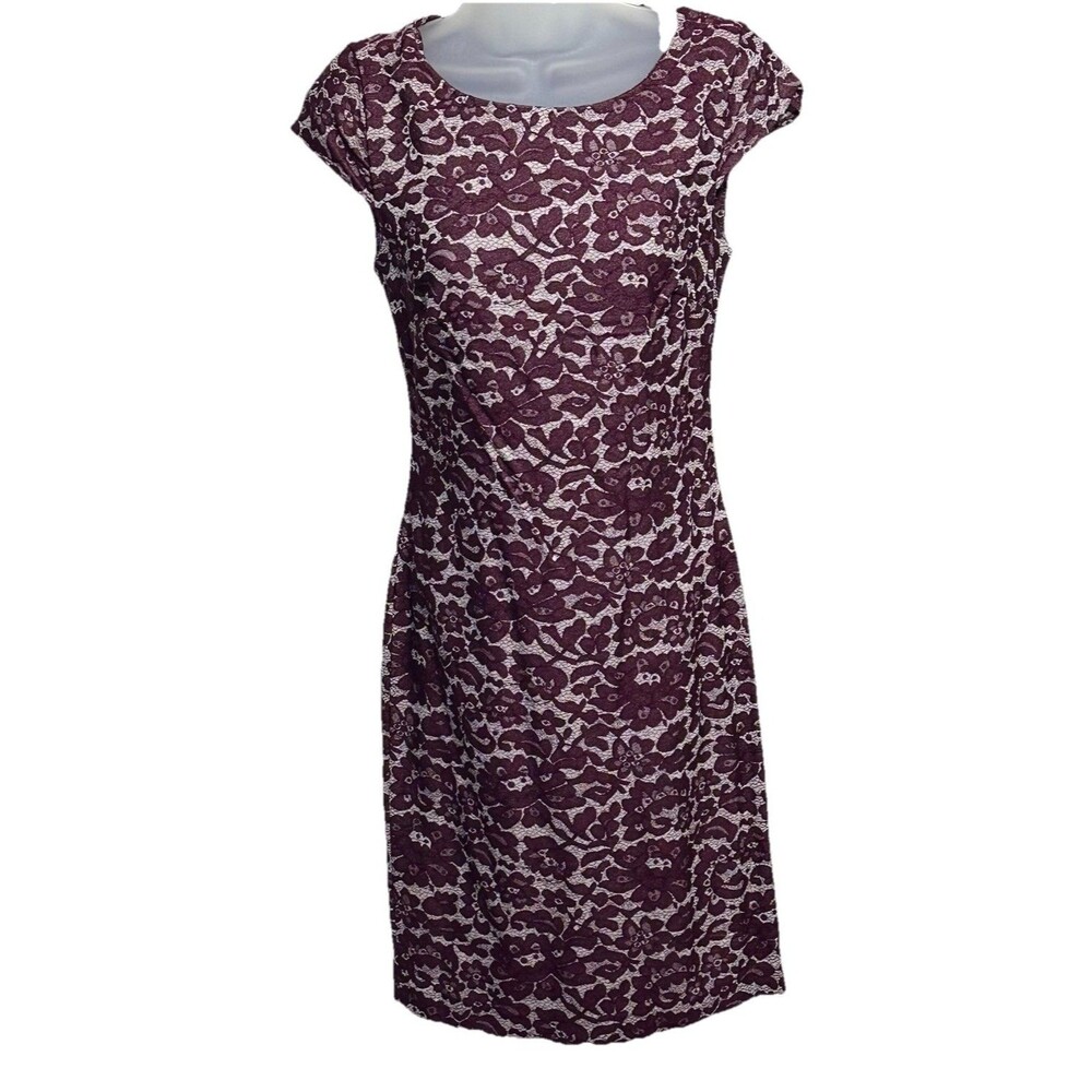 Tommy Hilfiger Burgundy Floral Lace Dress Women’s Size 2 Stretch Romantic